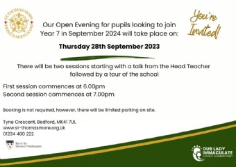 St Thomas More Catholic Secondary School - Year 6 into Year 7 Open Evening